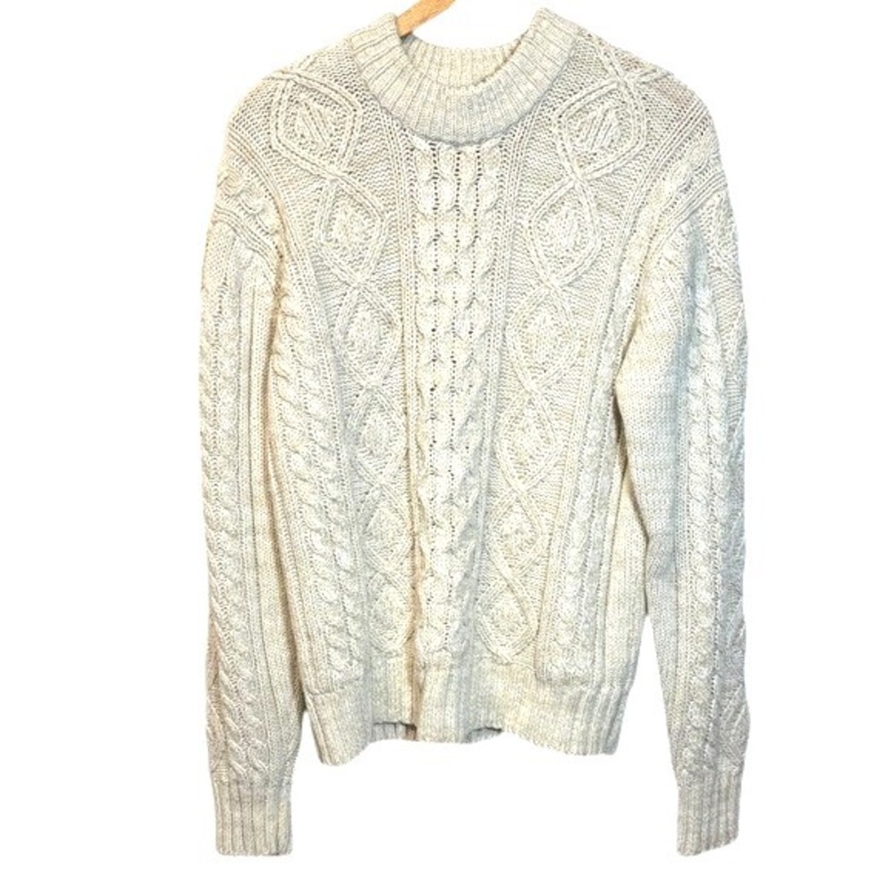 Men's Vintage THANE Fisherman Chunky Preppy Cream Cable‎ Knit Sweater Size Large